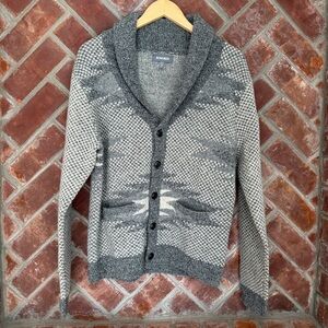 Bonobos Cardigan Sweater Gray Nordic Shawl Collar Lambswool Aztec Size Medium